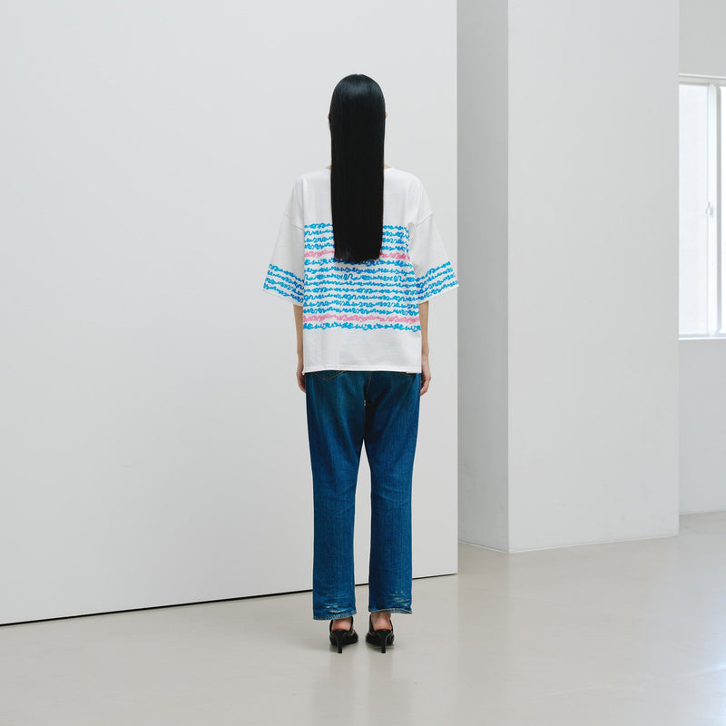 ￥【予約商品｜8月末〜9月上旬お届け】アートボーダーチュニックTシャツ「blue brush - mm2025」marina