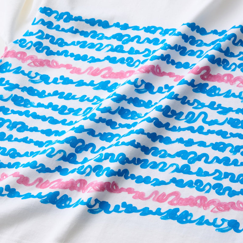 ￥【予約商品｜8月末〜9月上旬お届け】アートボーダーチュニックTシャツ「blue brush - mm2025」marina
