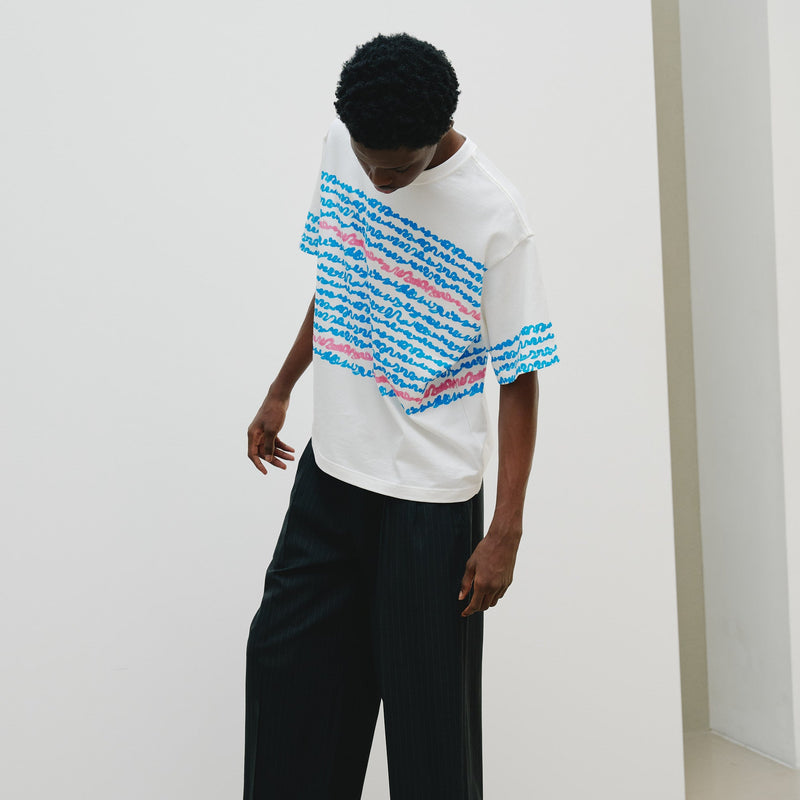 ￥【予約商品｜8月末〜9月上旬お届け】アートボーダーTシャツ「blue brush - mm2025」marina