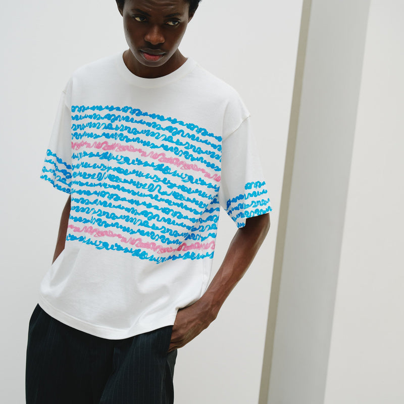 ￥【予約商品｜8月末〜9月上旬お届け】アートボーダーTシャツ「blue brush - mm2025」marina