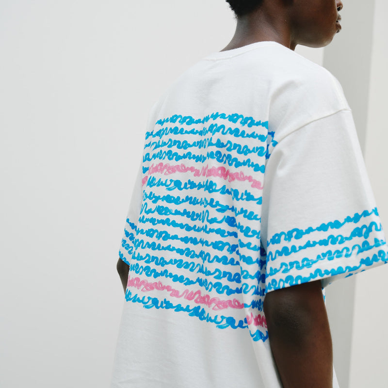 ￥【予約商品｜8月末〜9月上旬お届け】アートボーダーTシャツ「blue brush - mm2025」marina