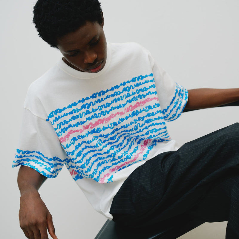 ￥【予約商品｜8月末〜9月上旬お届け】アートボーダーTシャツ「blue brush - mm2025」marina