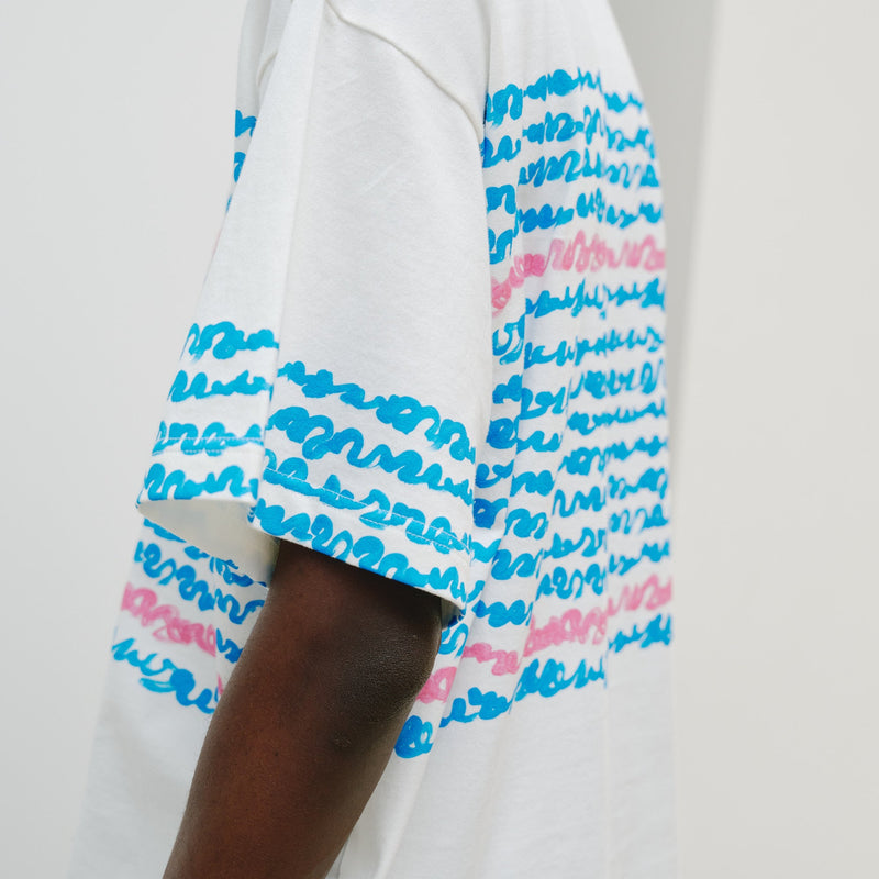 ￥【予約商品｜8月末〜9月上旬お届け】アートボーダーTシャツ「blue brush - mm2025」marina