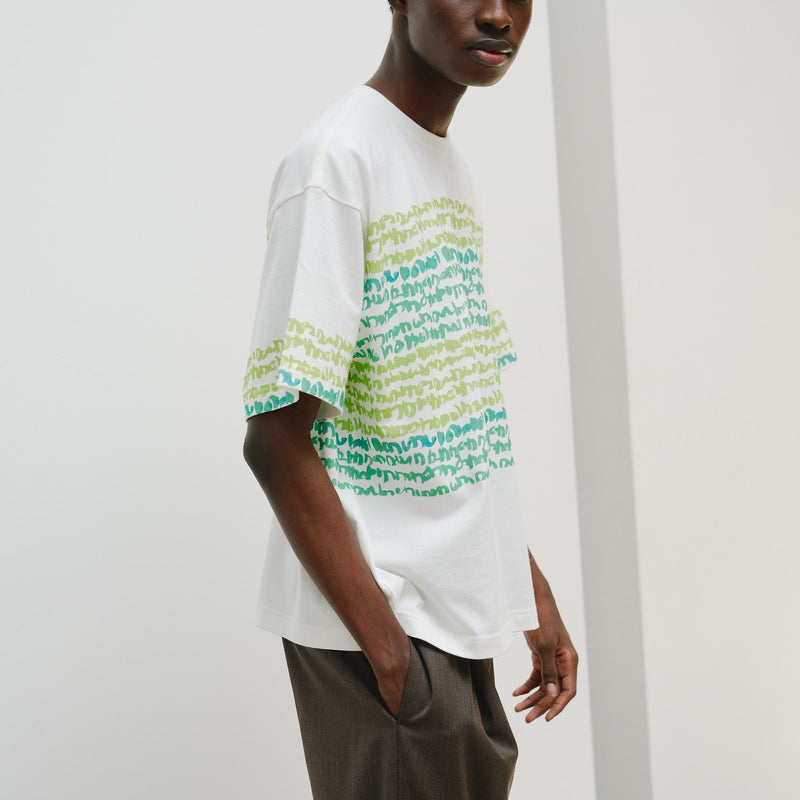 ￥【予約商品｜8月末〜9月上旬お届け】アートボーダーTシャツ「green brush - mm2025」marina