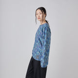 ￥【予約商品｜9月下旬お届け】Color Stripe Boatneck Long-Sleeve Top (Art-Inspired)「夜景」Kaoru Iga
