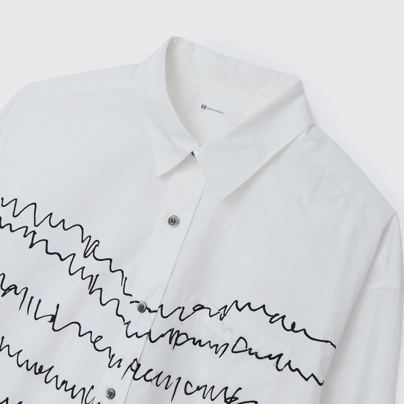 HERALBONYヘラルボニー今季 ノーカラーシャツ ホワイト 総柄 レギュラーカラーシャツ「heart-mm2024」 – HERALBONY