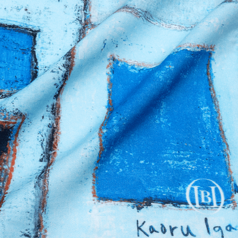 ￥シルク混バンダナ「青い窓」Kaoru Iga