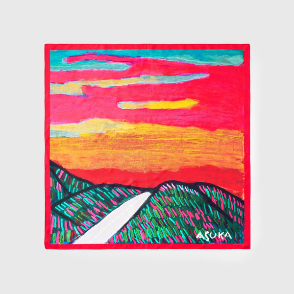 ￥シルクスカーフ「夕焼けの道」Asuka Tazaki