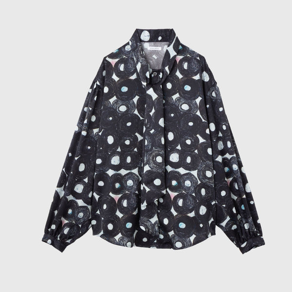 【新品未使用】HEARALBONYボウタイブラウス Kuromaru 黒丸 Satin bow tie blouse 