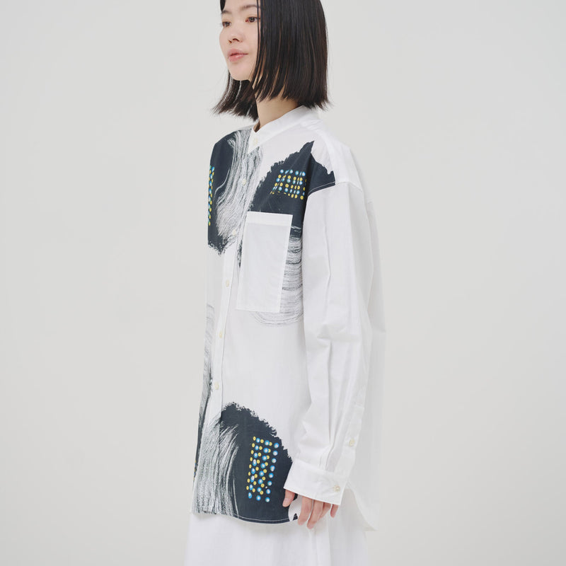 美品　ヘラルボニー デザインシャツ バンドカラー　しかくとまるとさんかく　S バンドカラーシャツ「タイトル不明」 – HERALBONY