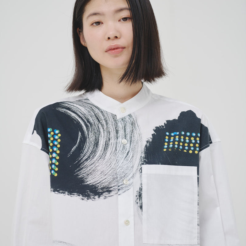 美品　ヘラルボニー デザインシャツ バンドカラー　しかくとまるとさんかく　S バンドカラーシャツ「タイトル不明」 – HERALBONY