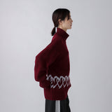【HEART】 Bicolor Knit Pullover　Bordeaux