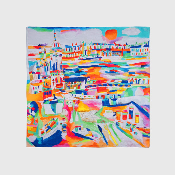 ￥シルクサテンスカーフ「ブダペストで朝食を」（Paris Edition）Taisuke Kinugasa