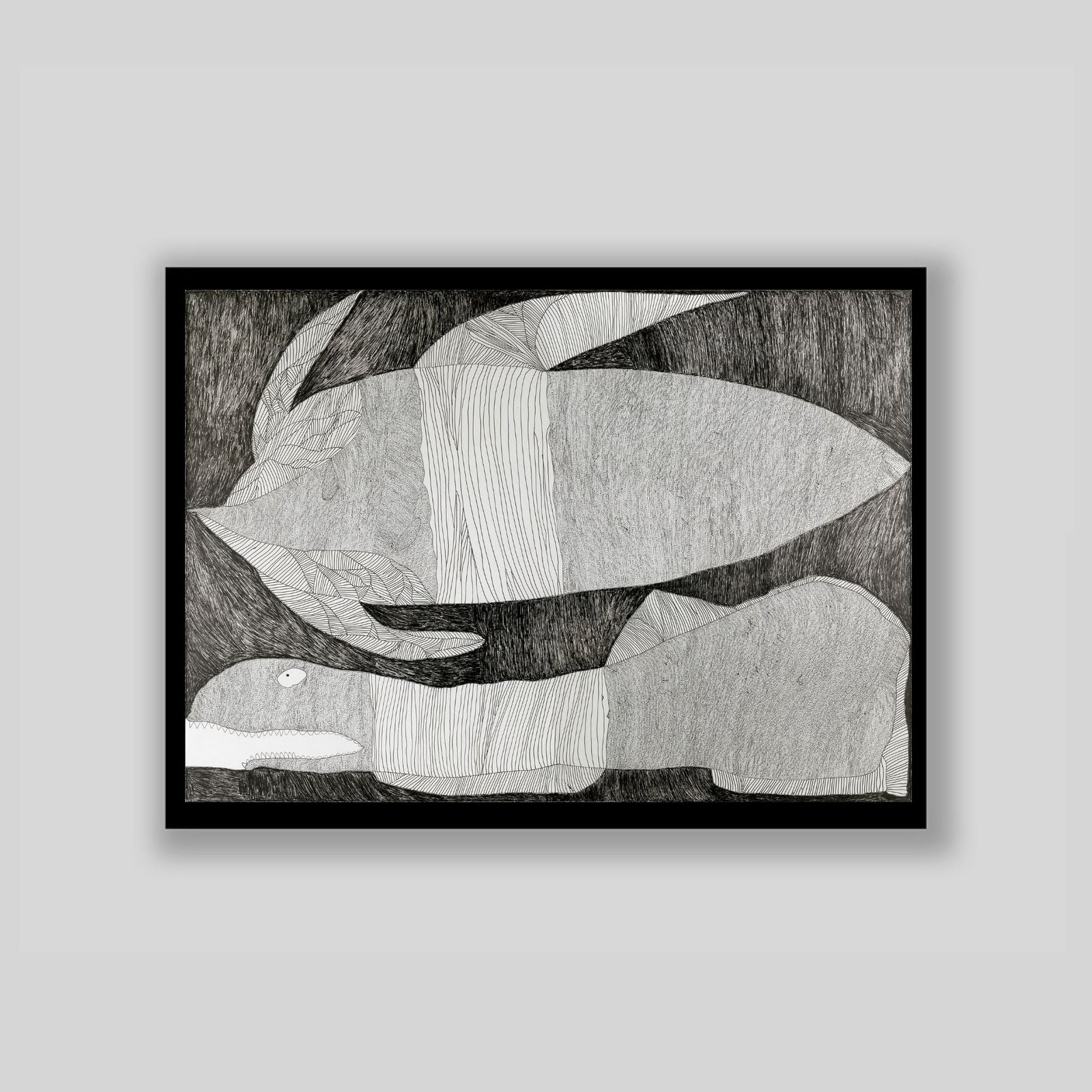 波とサメの油絵 くじらとサメ」原画作品 – HERALBONY