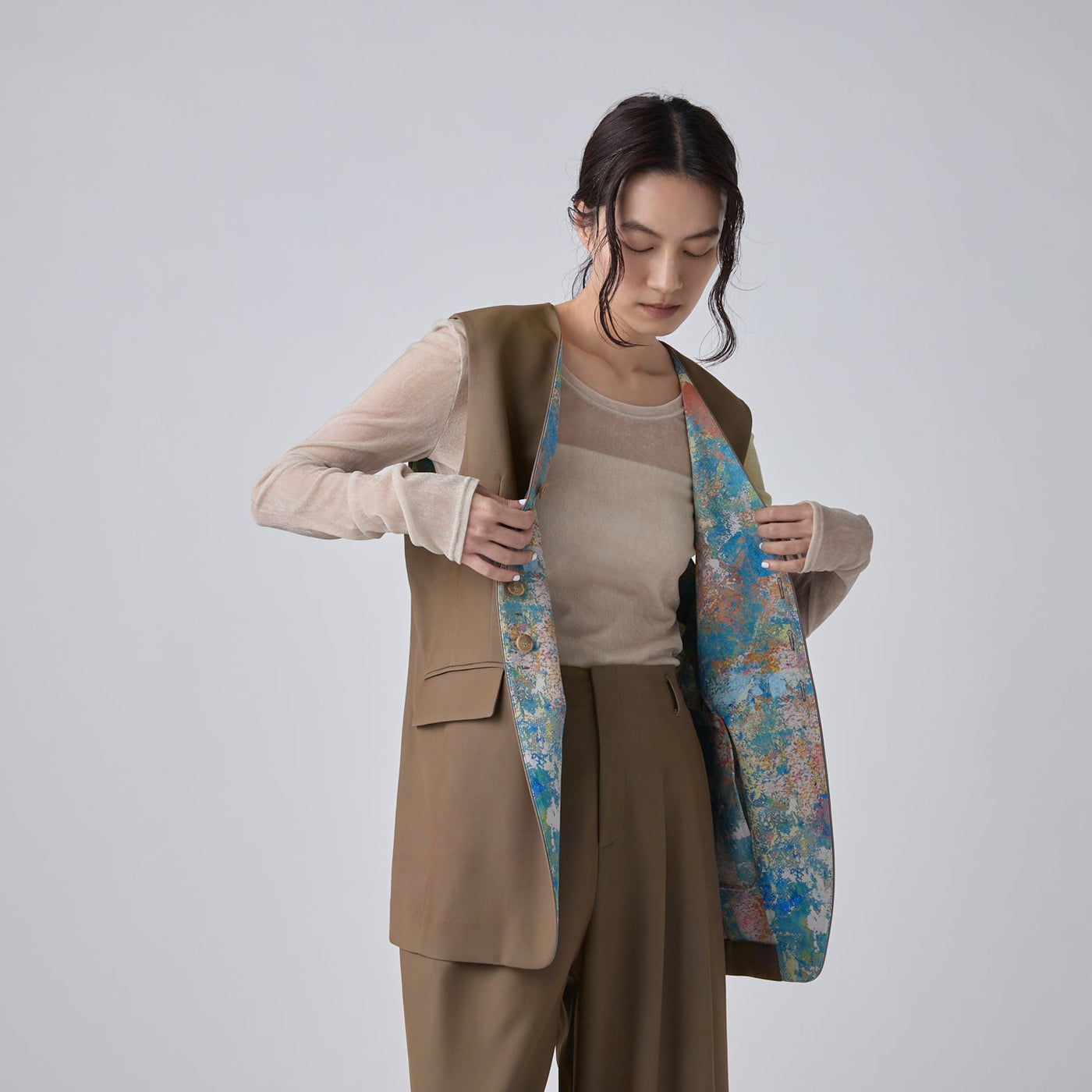 W Side Print Gilet 
